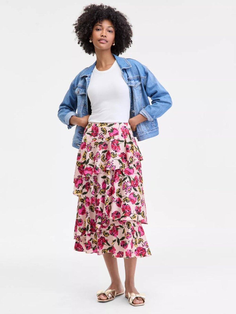 On 34th Pink Floral Ruffle Skirt XL
